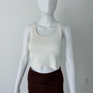 CALIA by Carrie Underwood Cream Ribbed Sports Bra Crop Top